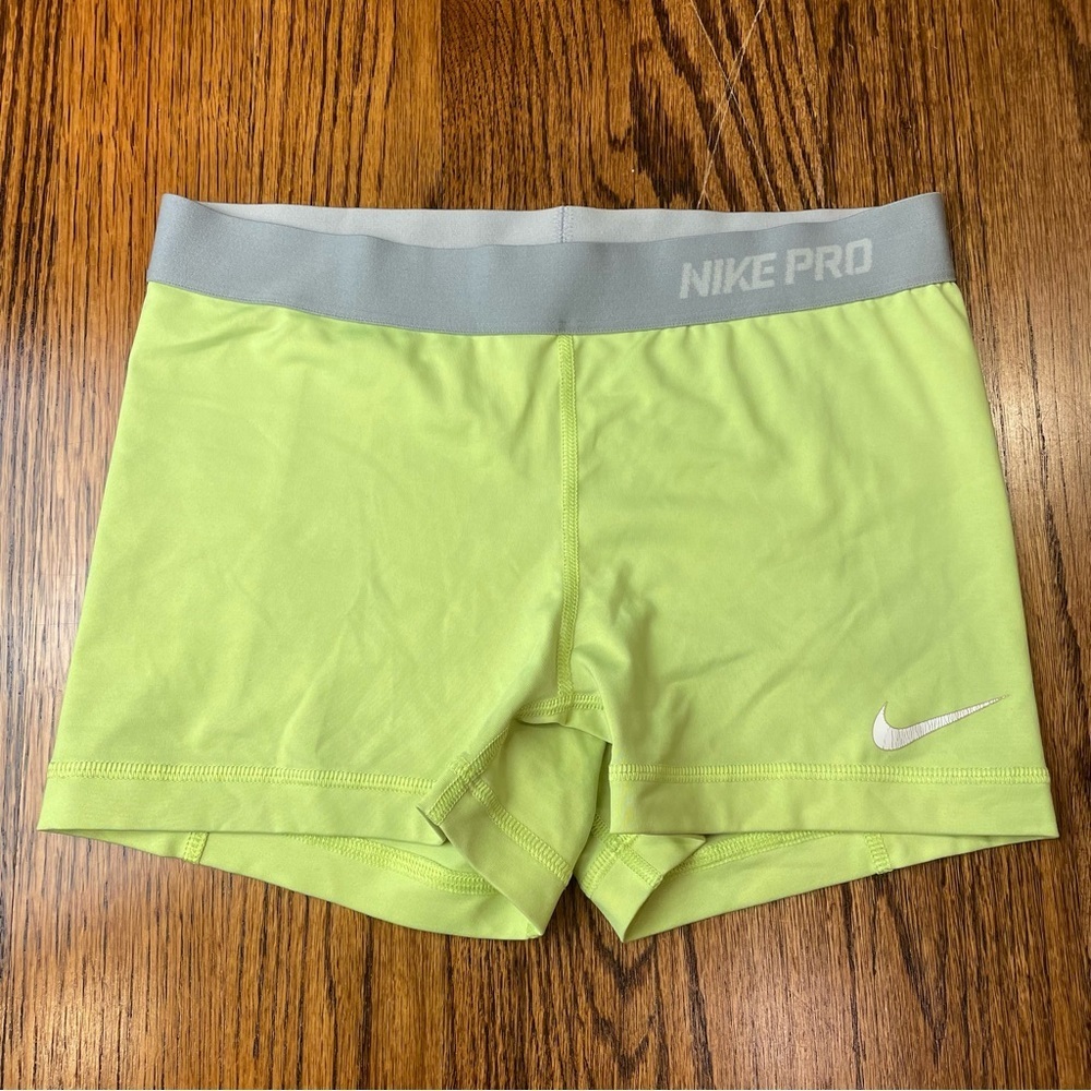 Nike Pro Neon Yellow Shorts with Gray Waistband